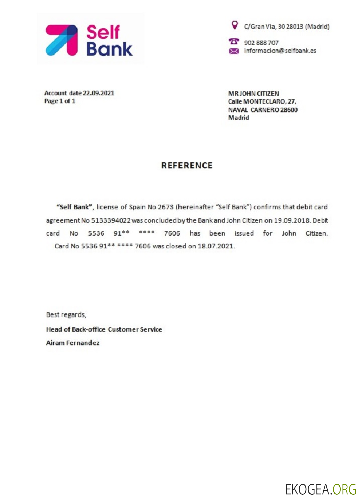 Espagne , Self bank , closure référence